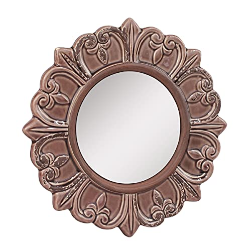 Stonebriar Decorative 9" Warm Taupe Round Ceramic Accent Wall Mirror #TOP1