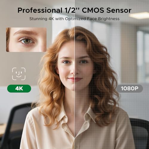 Image of UGREEN FineCam Pro 4K Webcam with 1 /2 inch Sensor for PC /Mac | AI Noise-Canceling Mic, Gesture Control, Face AE, PDAF, for Streaming, Conference, OBS Zoom, Switch 2, Privacy Cover & Tripod