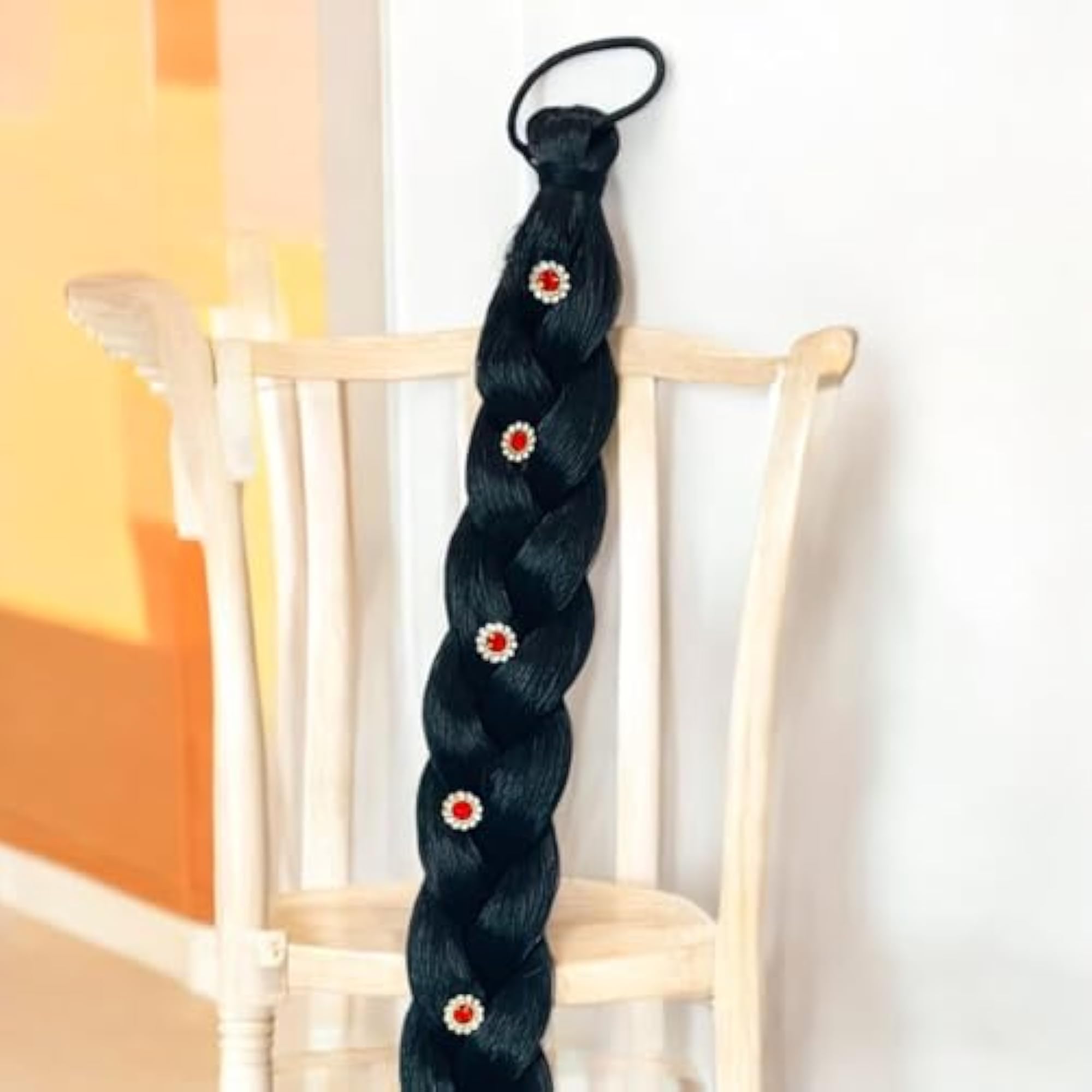 Special Braided Hair Parandi with Stone Designs, Black