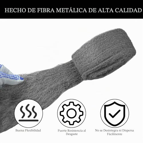 Miniatura 3 de Xnjihwa 2 Rollos Lana De Acero Ratones Juego De Lana De Acero Inoxidable 3m Con Guantes De Trabajo Para Antiratones,Grietas,Reparación,Limpieza Fina,Lijado,Pulido