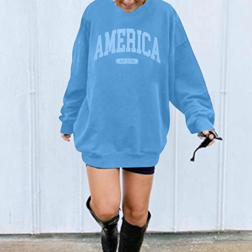 Supeya American Oversized Sweatshirt Women Usa Shirt Patriotic Tshirt Casual Long Sleeve Pullover 4Th Of July Tee Tops Blue thumb #1
