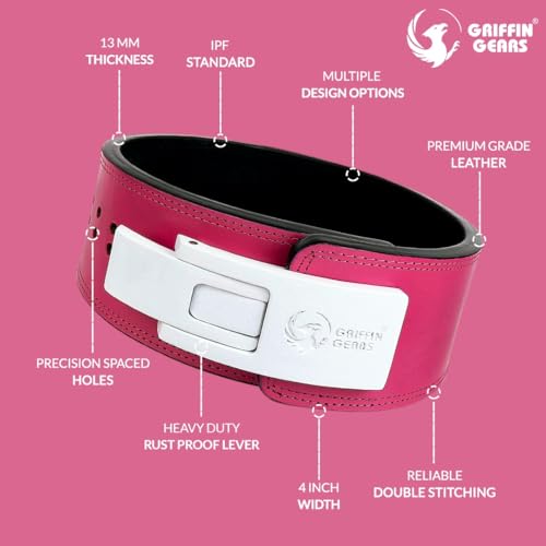 Image of 10MM Lever Gym Belt for Men & Women | 100% Full Grain Genuine Leather Powerlifting Belt | IPF Standard Weight Lifting Belt | Pink Belt with Black Buckle | Size Small