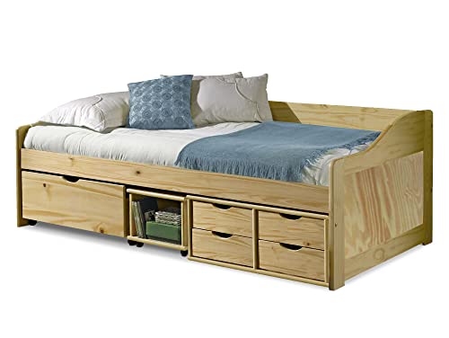 moebel-eins EMMO Schubladenbett, Material Massivholz, Kiefer, Kiefer Natur lackiert