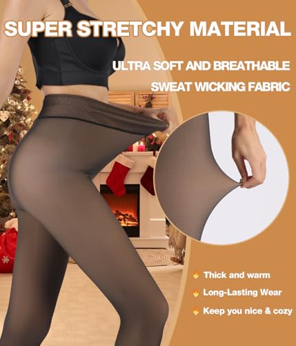 Image of MERYLURE Fleece Lined Tights Women Fake Translucent Winter Warm Thick Pantyhose Thermal Sheer Leggings for All Skin Tone