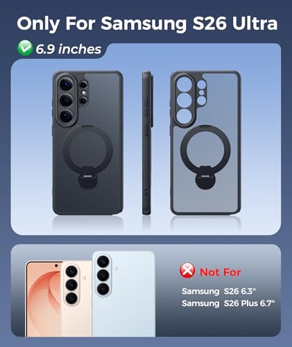 Image of FNTCASE for Samsung Galaxy S26-Ultra Case: [360 Spin Magnetic Stand] [Compatible with Magsafe] [Screen Protector] Translucent Matte Military Grade Shockproof Full Camera Protective Phone Cover -Black