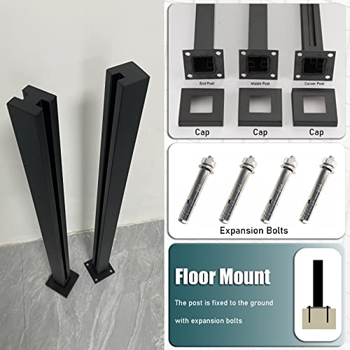 Soporte para panel de vidrio premium, poste cuadrado de acero inoxidable para piso de terraza 7