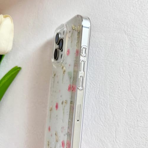 LSEEKA for iPhone 16 Pro Max Clear Case with Pressed Real Flowers Design,Glitter Cute Pink Floral Pattern Slim Soft TPU Protective Women Girl's Phone Cover for iPhone 16 Pro Max by LSEEKA - Image 4