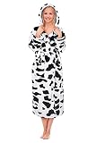 Tirrinia Hooded Sherpa Robe Long Plush Fuzzy Bathrobe for Women with Hood Sherpa Lined Dalmation