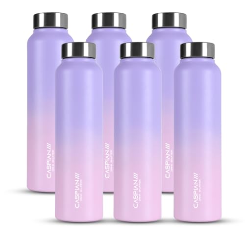 Image of CASPIAN / / / Astra ISI Certified Stainless Steel Water Bottle 1ltr. (Orchid, 1 Litre, Set of 6) | Leak Proof Thunder for Fridge Home Office Travel School Kids Boys Girls Adults Sports Gym Yoga|BPA Free
