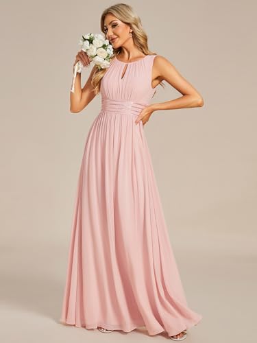 Image of Ever-Pretty Women's Chiffon Sleeveles Summer Formal Wedding Guest Dresses Ruched A Line Hollow Out Crew Neck Bridesmaid Dress