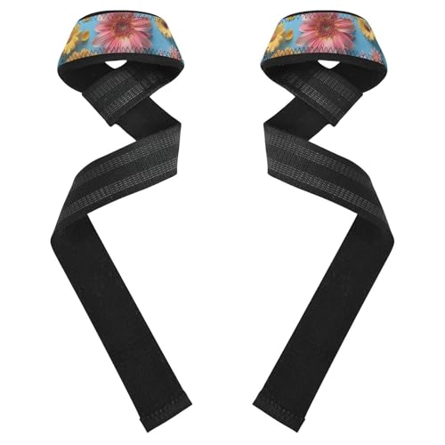 Nander Beautiful Daisy Wrist Straps for Weightlifting,Lifting Straps with Neoprene Cushioned Wrist Padded and Anti-Skid Silicone for Strength Training,Bodybuilding,Deadlifting