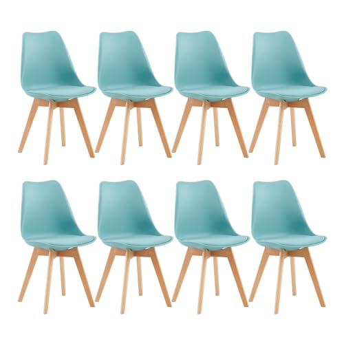 EGGREE Pack de 8 Sillas Comedor Sillas de Cocina Nórdico con Asiento Tapizado y Las piernas de Madera de Haya Maciza - Azul Mentol