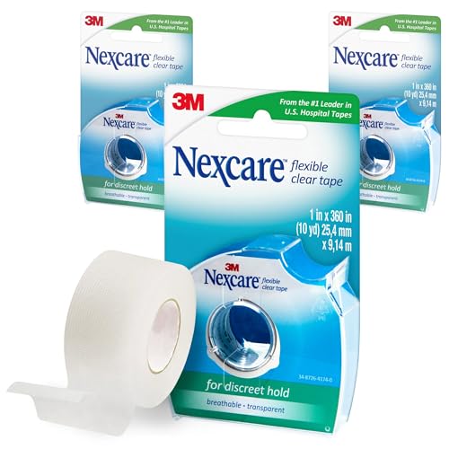Nexcare Flexible Clear Tape, Waterproof Transparent Medical Tape, 1 In x 10 Yds, 1 Count (Pack of 3)
