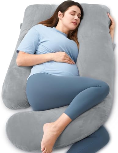 Image of G-Shaped Sleeping Pregnancy Pillow| Removable Velvet Covers| PregnoCare Fibres| Baby Shower Gift, Maternity, Nursing| Full Body Soft-Support Bump, Head, Back, Shoulder, Hips, Legs and Belly (Grey)