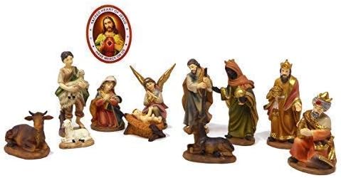 Rosary Heaven Quality Nativity set figurines Holy family Kings Angel Shepherd 11cm ornaments + window sticker