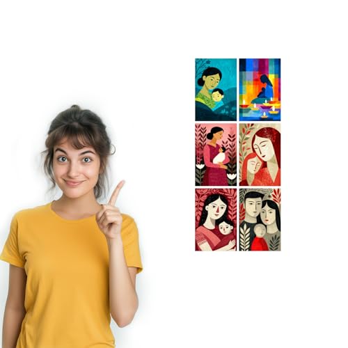 Image of SiddArtify Mother and Child Wall Art Poster Print Set - Modern Family Art for Living Room Bedroom Nursery - Set of 2-4x6 Inch - Board (Pack of 6) - Sticker (Pack of 6)