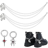 4 ensemble de 3 chaînes de chaussures en forme de tête de mort:comprend 2 chaînes de sangle de bottes avec pendentifs en forme de tête de mort et 2 breloques de chaussures en strass (araignée et croix), 4 pièces au total. Ils peuvent être utilisés individuellement ou combinés pour décorer des chaussures, bottes, ou accessoires DIY