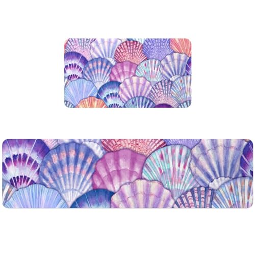 Tapetes de cocina VAPOKF con estampado de conchas de mar lavables y antideslizantes para pasillo 2