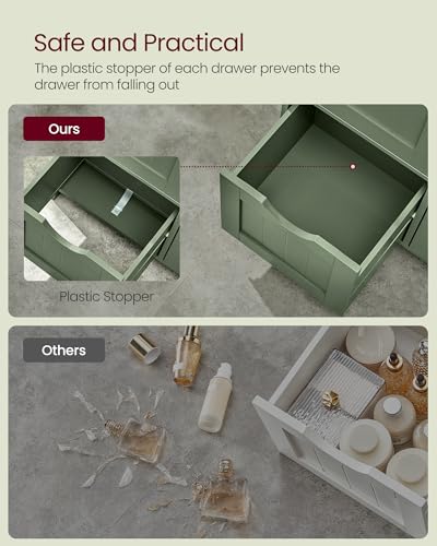 Image of VASAGLE Bathroom Floor Storage Cabinet, 3 Drawers, Forest Green