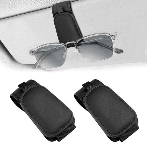 Teraves 2 Pack Sunglass Holder Clip for Car Visor, Upgrade Magnetic Leather Visor Sunglasses Clip, Easy to Hold Your Glasses Eyeglasses