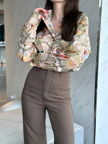 Image of Leriya Fashion Women Rayon Floral Stripe Printed Summer Shirt | Full Sleeve Collared Button Down Casual & Formal Top for Women | Breathable Lightweight Regular Fit Office Wear Western Shirt for Girls
