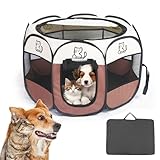 KQWVZ Parc pour Chien, 74x74 x43cm Parc Chiot en Tissu Oxford Imperméable, Enclos Pliable pour Chiens, Enclos Extérieur pour Animaux, pour Chats, Lapins, Petits Animaux - Intérieur et Extérieur (Brun)