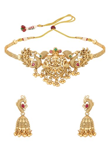 Image of BEVOGUE Exquisite Necklace Set for Women Stylish | Temple Jewellery Set for Women in Choker Style | South Indian Jewellery Set Traditional | Perfect Gifts for Woman