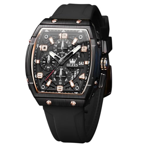 OLEVS �r���v �����Y ���O�W���A���[ ���[�W �t�F�C�X �u���b�N �����Y �r���v �V���R�� �X�N�G�A ���@�\ �h���X �h�� �N���m�O���t �A�i���O �N�H�[�c �S�[���h �����` Relojes para Hombres, �u���b�N���[�Y�u���b�N�B, s