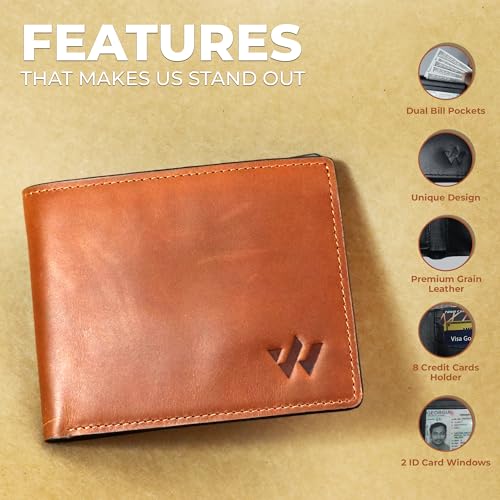 Weinner Leather Mens Wallet with RFID Blocking – Slim Bifold Wallet including ID Window, Card Slots and Cash Compartments – Genuine Soft Leather Wallet for Men (Forest Brown)3