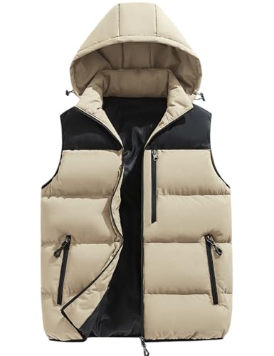 Image of Gihuo Mens Winter Puffer Vest Hooded Sleeveless Quilted Jacket Zip Up Padded Coats