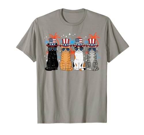 4th of July Cats Top Hat Kitten Patriotic Women Men Kids T-Shirt