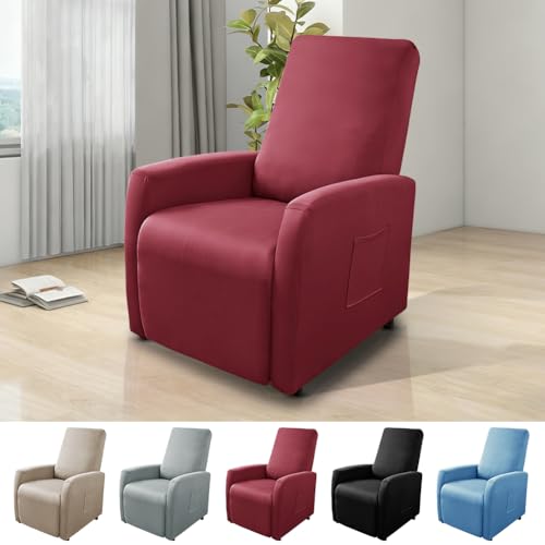 Funda Elástica Para Sillón, Con Bolsillos, Impermeable, Funda De Sillón Relax, Sillon Relax Reclinable, Fundas Para Sillones Todo Incluido, 4 Piezas Extraíbles Y Lavables Fundas Protector, Granate