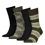 Tommy Hilfiger Stripe & Check Classic Sock, Vert armée, 43-46 (Lot de 4) Hommes