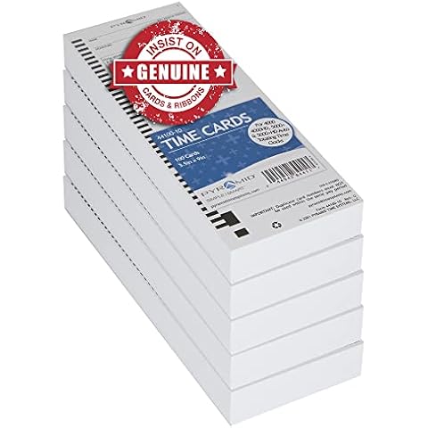 Pyramid Time System - Authentic Time Cards [44100-10PK5] for Pyramid 4000, 4000ProK, 4000HD, 5000 & 5000HD Series, Time Sheets for Auto Totaling Time Clocks (3.5 x 9 in) - 500 Time Cards - White Cover