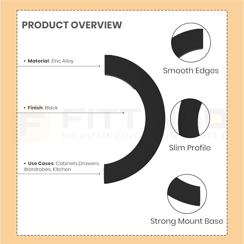 Image of 96mm Black Cabinet Handle 1327 Half Round Shape - Sturdy Zinc Alloy Pull for Modular Kitchen Cabinets, Cupboards, Drawers and Wardrobe Furniture, Sleek Heavy Duty Design - Pack of 4