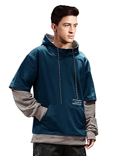 Image of EYEBOGLER Men's Colorblocked Hooded Neck Cotton Blend Full Sleeves Regular Fit Sweatshirt
