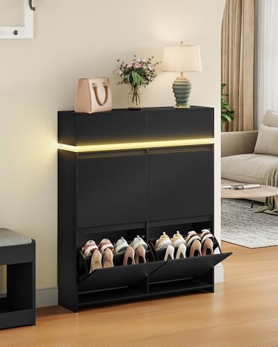 Hzuaneri Meuble à Chaussures, Armoire à Chaussures Étroit avec LED, Étagère à Chaussures,...