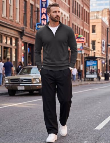 Image of COOFANDY Men's Quarter Zip Up Sweaters Slim Fit Lightweight Mock Pullover