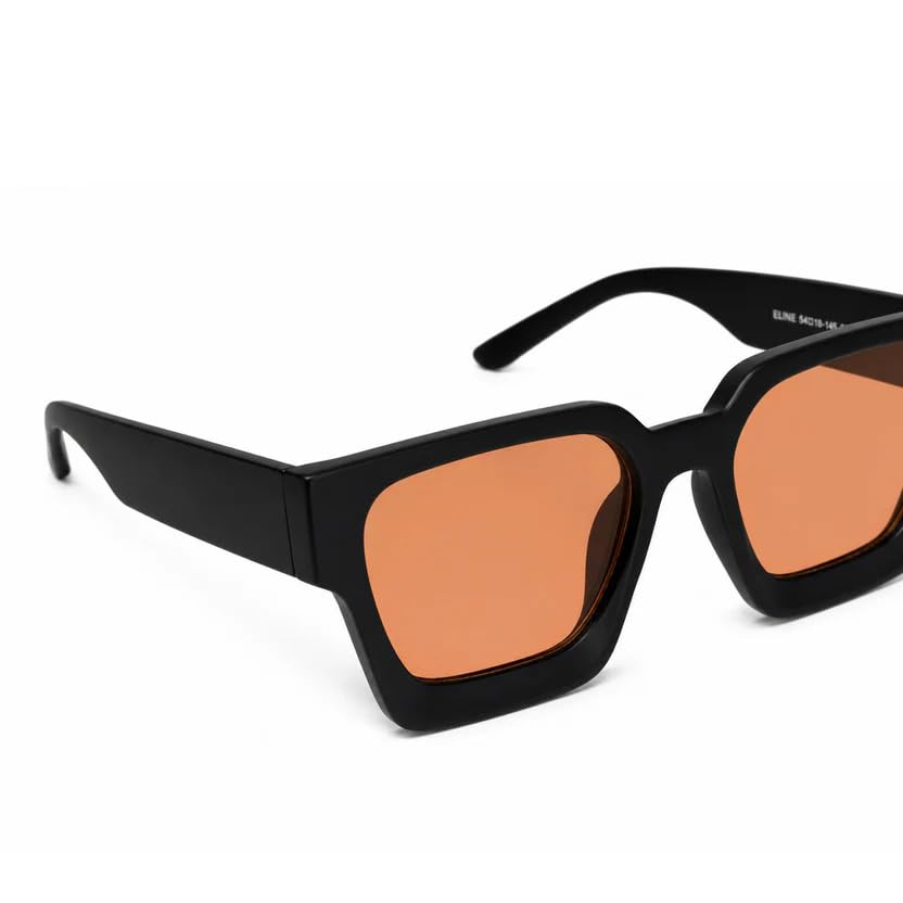 Image of ELINE Premium Black Square Sunglasses for Men | Orange UV Protection Lenses | Bold Designer Eyewear | Lightweight Fashion Shades for Driving, Travel & Outdoor Wear