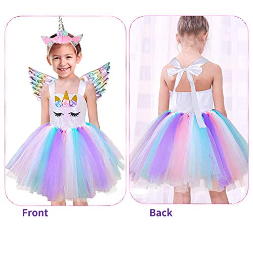 Halloween Tutu Dreams Unicorn Costumes for Girls with Headband and Wings Rainbow - Thumbnail 6