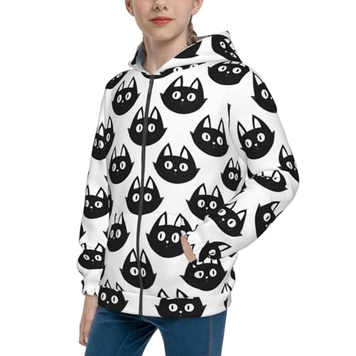 Black Cats Kid Hoodies Boys Zip Up Sweatshirts Girls Pullover with Pocket