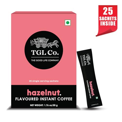Image of TGL Co. Hazelnut Flavored Instant Coffee Sachets (Pack of 25) Crafted from Premium Arabica and Robusta Beans | Travel Pack