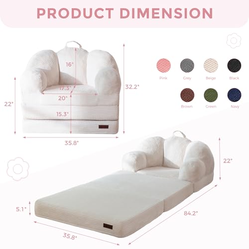 Image of MAXYOYO Folding Sofa Bed, Floral-Shaped Convertible Floor Sofa Couch with Backrest, 2 in 1 Comfy Lounger Bean Bag Chair with Handle, Floor Single Couch for Living Room Bedroom, Beige