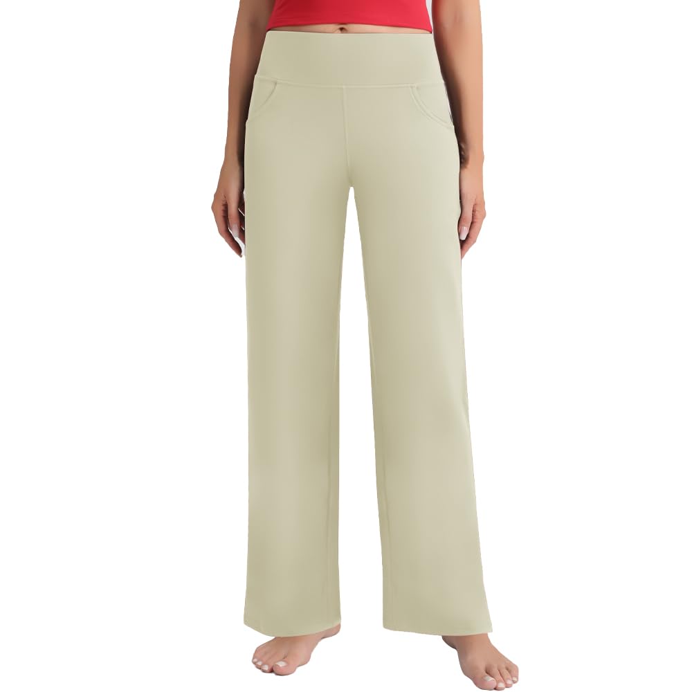 Womens Straight Leg Yoga Pants High Waist Office Trousers Stretchy Work Pants with Pockets