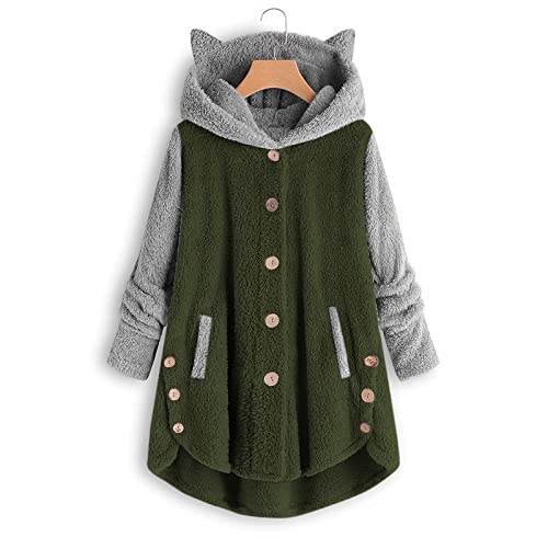 Fleece Lined Hoodie for Women Plus Size Teddy Bear Jacket Casual Loose Cozy Pajamas for Women Soft Button