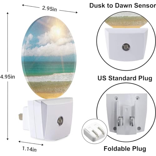 Image of Beach Night Lights Plug into Wall Sea Surface Summer Wave Bright Sunshine from Clouds LED Dusk to Dawn Plug-in Nightlight Auto Sensor for Bedroom Bathroom Hallway Living Room