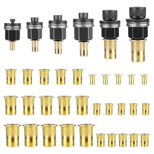 6 Piezas Remachadora Manual de Cabezales Kit, Contiene 30 Tuercas, M3, M4, M5, M6, M8, M10 Remachadora de Tuercas Accessori