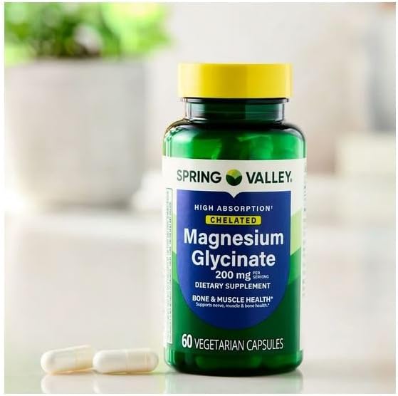 Vista 4 de H4U - Cápsulas de glicinato de magnesio de 200 mg de Spring Valley, apoya la salud ósea y articular (200 mg / 60 cápsulas)