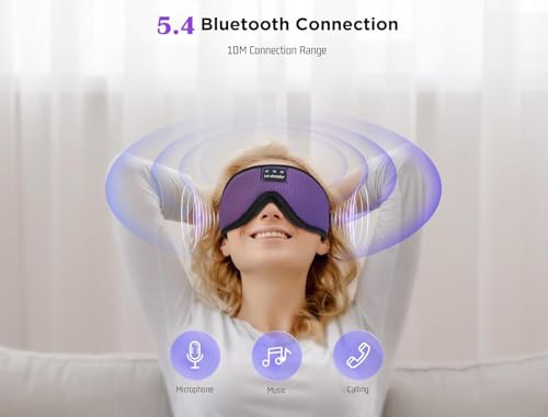 Image of LC-dolida Bluetooth Sleep Mask Sleep Headphones Bluetooth Wireless Music Eye Mask, Ideal for Travel, Night Work,Side Sleeping and Office Use for Both Men and Women, Purple