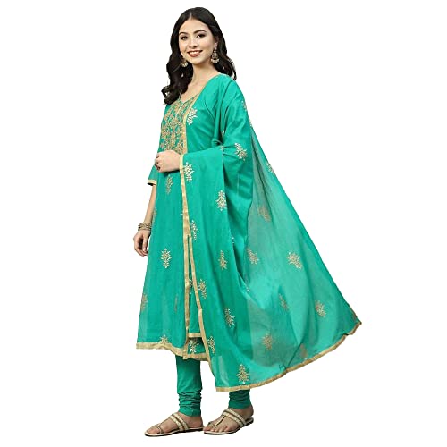 Image of BIBA Women Art Silk Straight Kurta Churidar Suit Set